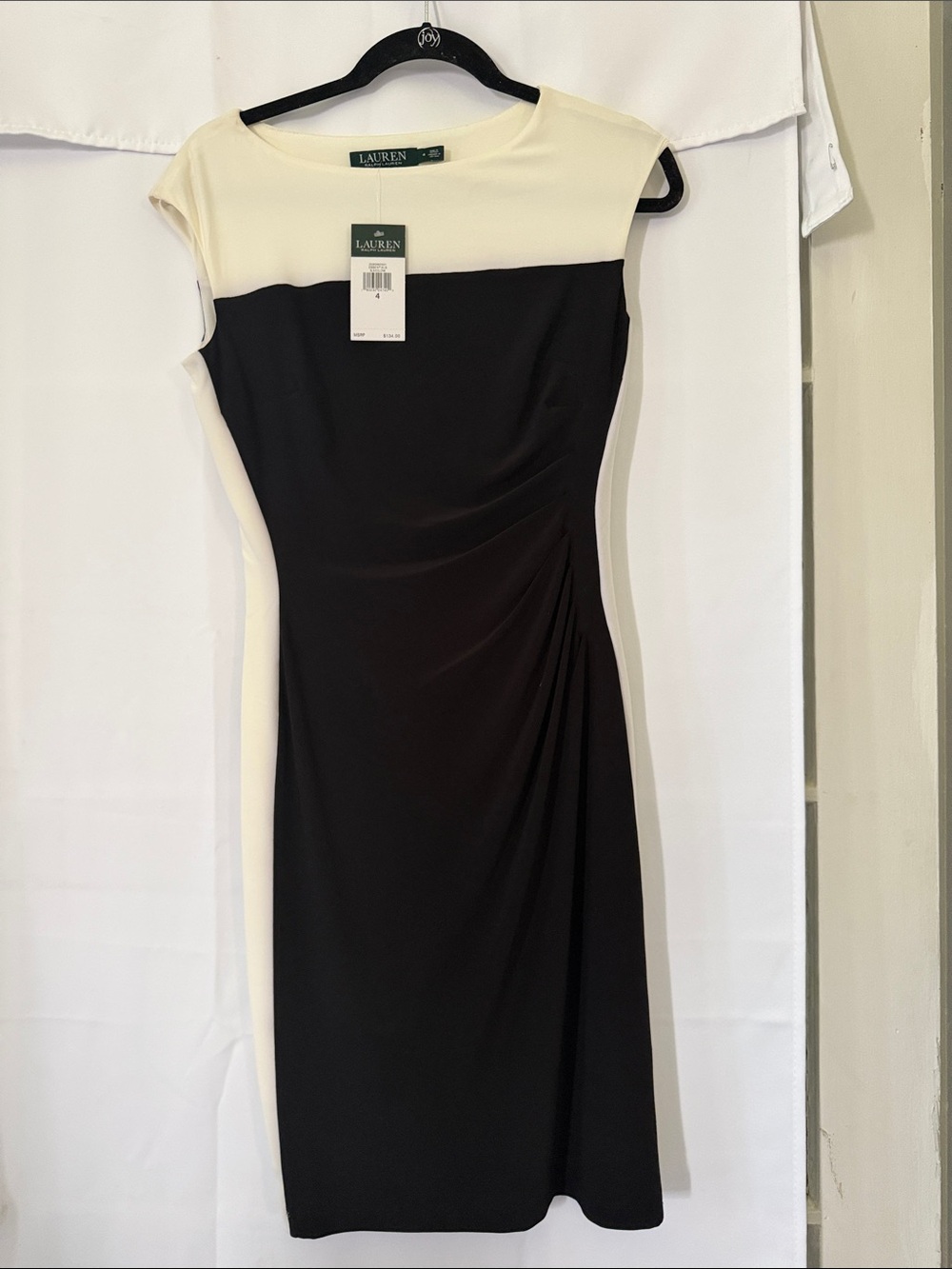Lauren Ralph Lauren Black and Cream Colorblock Midi Dress